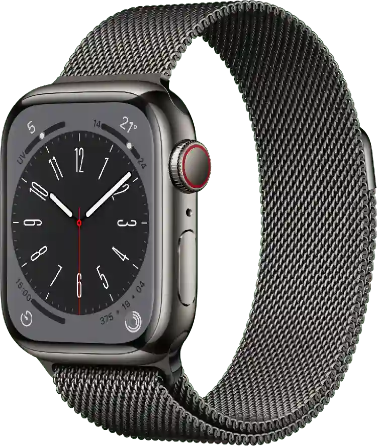 Apple Watch Series 8 GPS + Cellular, roestvrijstalen kast, 41 mm