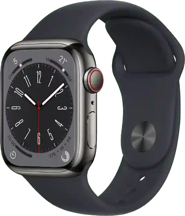 Apple Watch Series 8 GPS + Cellular, roestvrijstalen kast, 41 mm