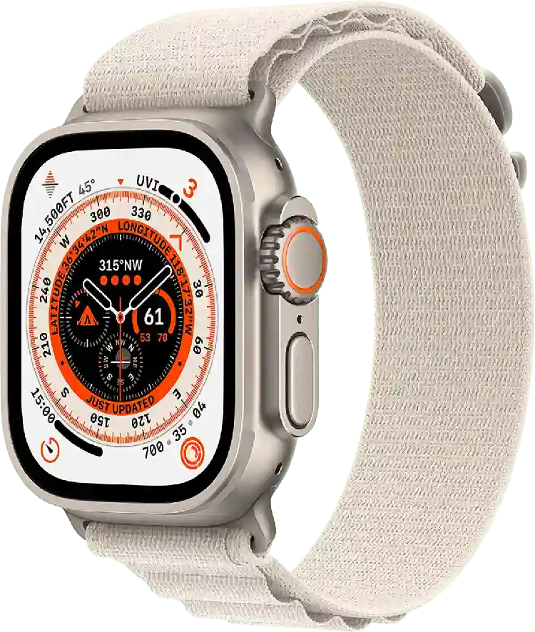 Apple Watch Ultra GPS + Cellular, titanium behuizing, 49mm