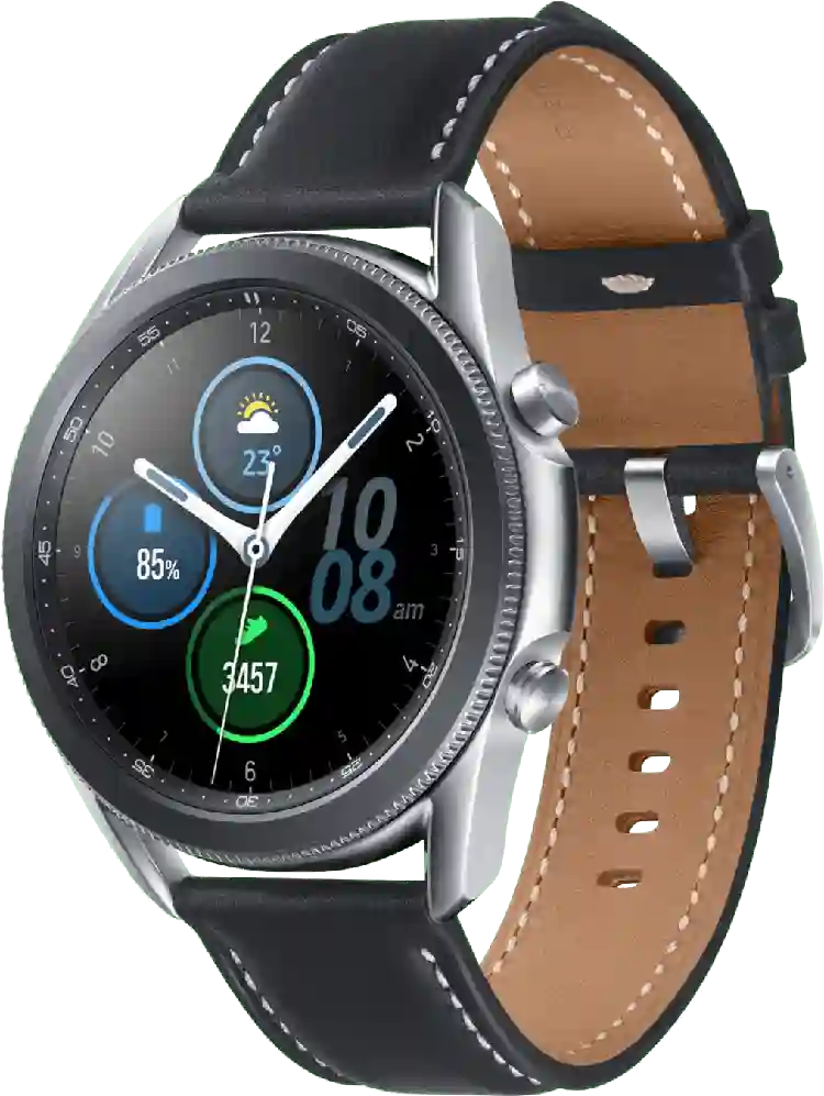 Samsung Galaxy Watch3, 45mm Stainless steel case, Real leather band